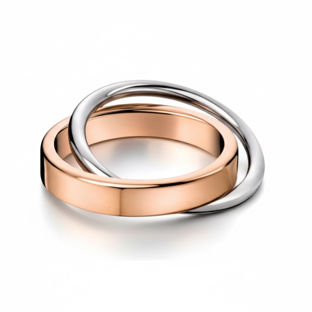 Womens Stainless Steel‎ Double Band Interlocking Rings